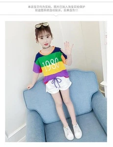 2019 Girls summer Short Sleeve Set kids printed T shirt and shorts 2 pieces sets childrens clothing sets top and shorts outfits