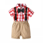 2020 Baby Boy Suit Plaid Shirt+Bow Tie+Suspender Trousers Wholesale Children Clothing Boy Clothing