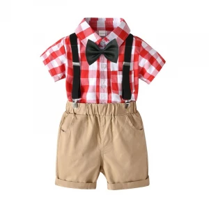 2020 Baby Boy Suit Plaid Shirt+Bow Tie+Suspender Trousers Wholesale Children Clothing Boy Clothing