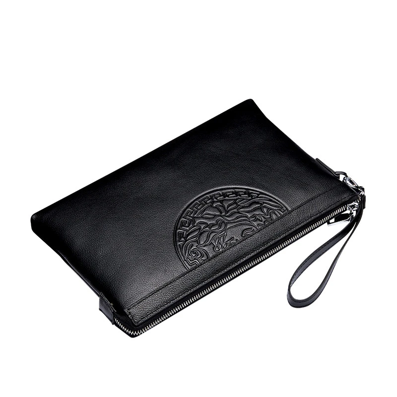 2020 men genuine leather handhold clutch bag embossing envelop wallet fashion  business card money phone purse big capacity