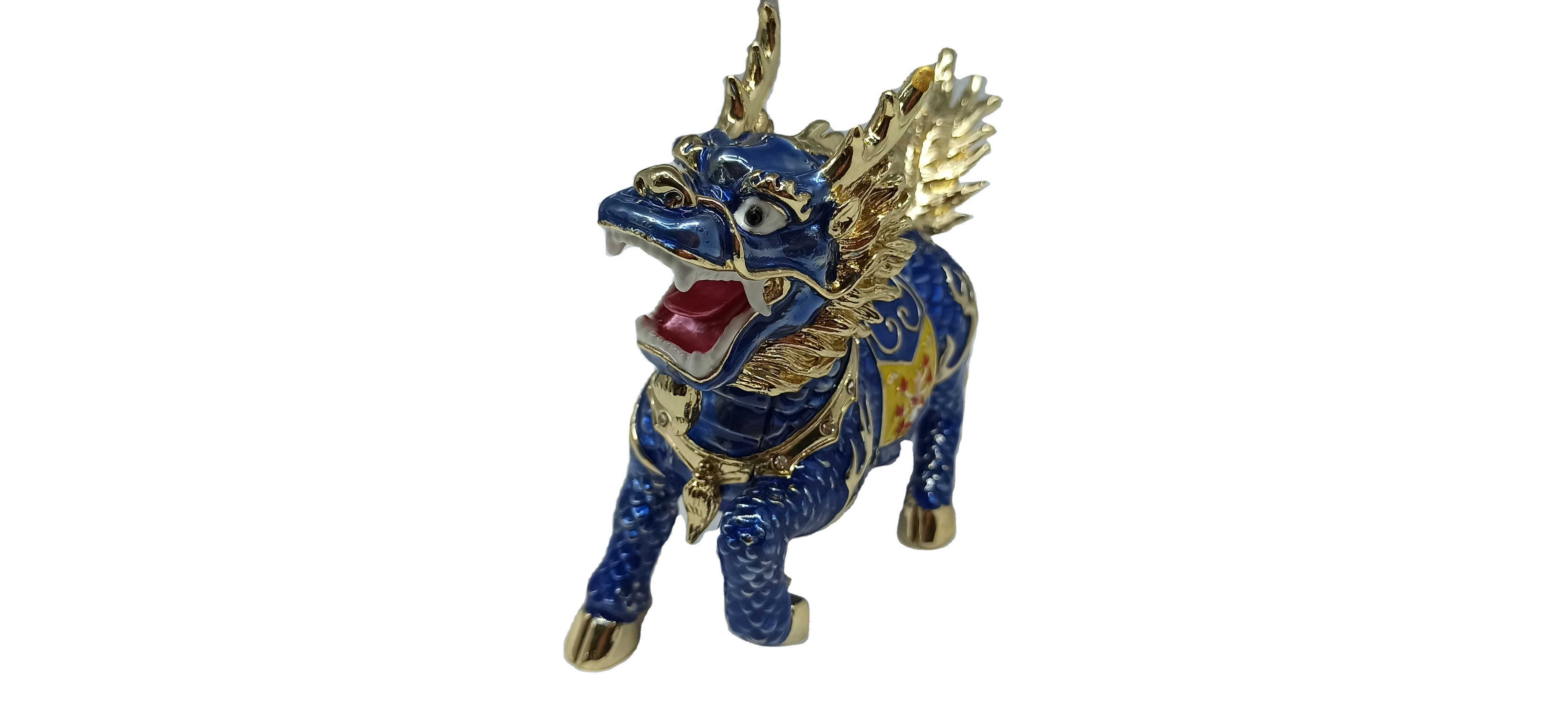 2020 New Design the Mascot of Chinese Legend Blue Kylin Metal Enamel Desktop Decoration