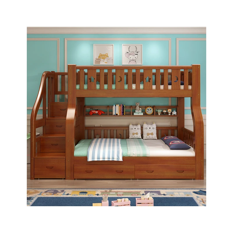 2020 new listing classic design bedroom furniture brown kid solid wood bed