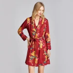 2020 New Womens Silk Dragon Phoenix Bridal Robe Bathrobe Morning Robe Home Clothes