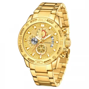 2020 New WWOOR 8879 Top Luxury Gold Mens Watches Sport Fashion Luminous Waterproof  Wristwatch Male Military Quartz Hand Watch