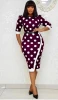 2021 spring/summer polka-dot short sleeves bowknot womens casual dress elegant office Package buttocks ladies dress