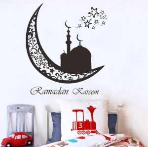 2021 Vinyl Art Wall Mural Sticker Decals Home Decor Bedroom Ramadan Kareem Islam Crescent Eid Mubarak Decoration Wall Stickers