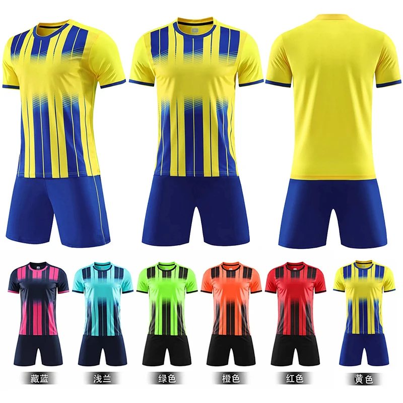 2021 Wholesale cheap high quality customize football uniform blank sport striped team soccer jersey set