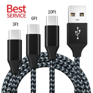 3A USB Type-C Cable QC3.0 Quick Charge USB C 3.0 Phone Charger Cable Nylon Braided 1M 2M 3M USB-C Fast Charging Data Cord