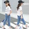 4-13 Years Children Girls Clothes Sets 2pcs T-shirt + Pants Kids Wear Fashion Tops Jeans Outfits