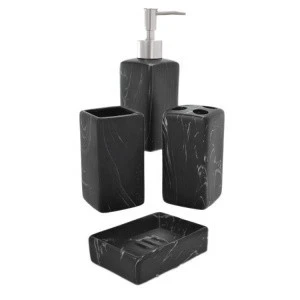 4 PC Black Marble-Look Ceramic Bathroom Accessories