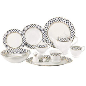 47pcs 65pcs Blue and White Western Germany Fine Porcelain Dinnerware Set