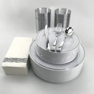 50 Guest Plastic Dinnerware and Cutlery Set for Wedding, Party