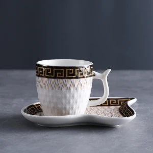 90ML Ceramic Tea Cup With Irregular Saucer Coffee Cup With Saucer Espresso Cup
