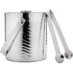 A La Mode ALM-501-W, 6'' x 6-1/2'' Stainless Steel Ice Bucket w/ Lid and Tongs, Double Wall Wavy Design, Metal Barware