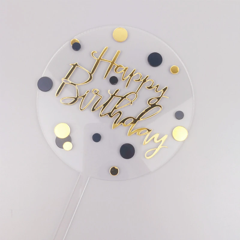Acrylic Gold Silver Dots Happy Birthday Cake Topper Kids Girls Birthday Party Decorations candy bar Baby Shower cake supplies