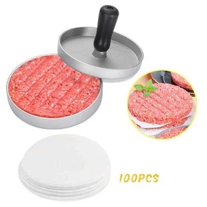 Aluminium Alloy Burger Press Patty Press Maker Hamburger Press with with 100 Wax Papers for BBQ Grill