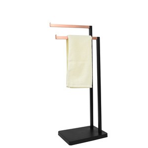 Amazon Hot Sale Bathroom Rose Gold Black Stainless Steel Floor Standing Double Pole Towel Rack