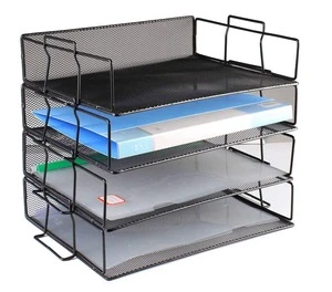 Amazon Hot Sale Office desk organizer 4 tier mesh paper file document stackable letter tray