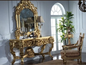 Antique reproduction hall table french style console table black and gold table classic living room furniture