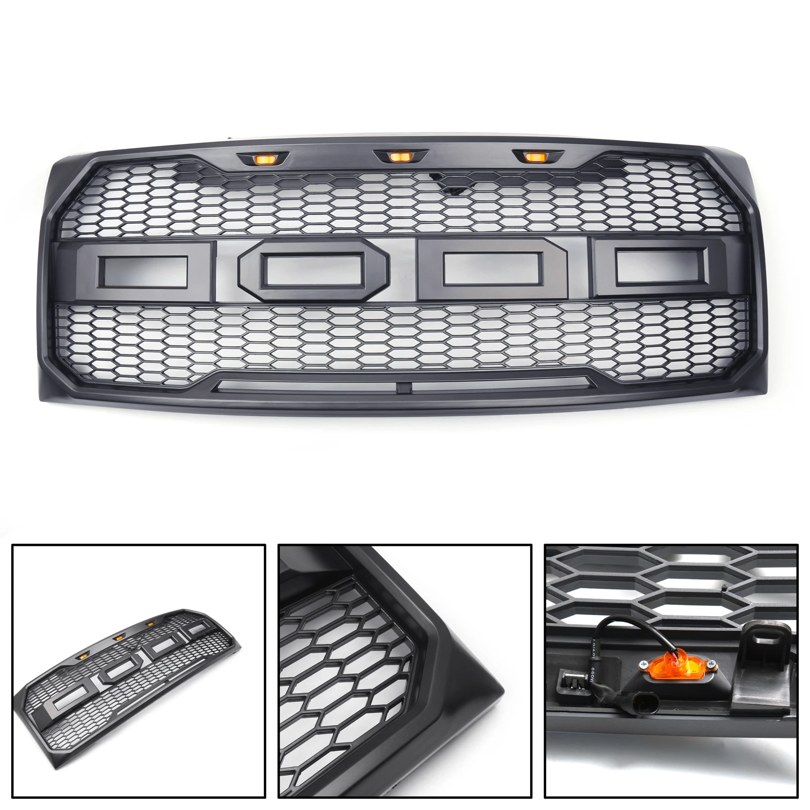 Areyourshop Replacement ABS Front Hood Grille With LED For Ford F150 for Raptor Style 2009 2010 2011 2012 2013 2014