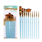 Artist Paint Brush Set 10Pcs High Quality Nylon Hair Wood Handle Watercolor Acrylic Oil Brush Painting Art Supplies