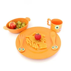 Attractive kids bamboo fiber cutlery plate bowl set tableware set