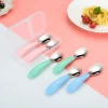 Baby Plastic Handle Cutlery 304 Stainless Steel Kids Fork Spoon Children Flatware Sets With Creative Cartoon 2 Pieces Set