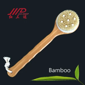 bamboo body wet cleaning brush round bath dry skin scrubber with long handle pig hair massage bead