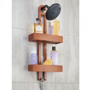 Bamboo Hanging Bath Shower Caddy Storage Organizer For Hand Held Shower Head