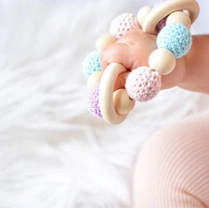 beaded bangle bracelet raw beech food grade silicone bpa free sensory toys Personalised Baby Teething ring