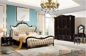 Bedroom Furniture European Modern Luxury Princess Bedroom Furniture Double Size Metal Platform Leather Bed