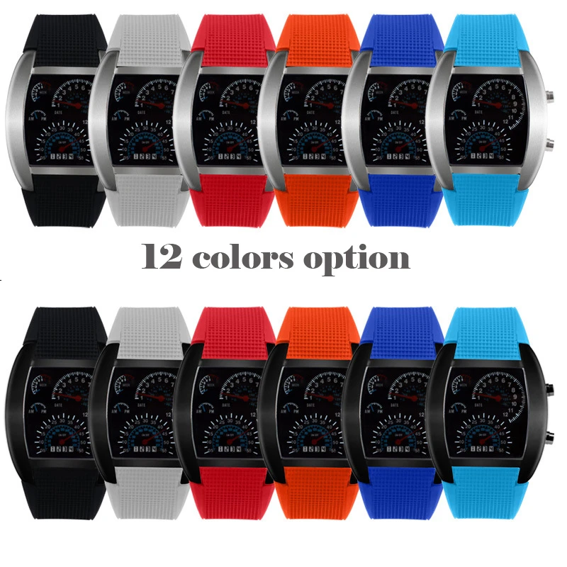 Best sell MEN binary matrix digital wrist watches Sports RPM Turbo Flash LED binary wristwatch Car Speed Meter Dial led watches