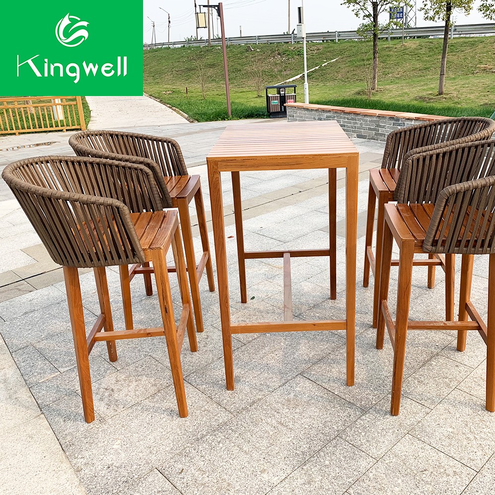 Best sell teak wood outdoor furniture dining table set rope garden furniture with 5 years guarantee