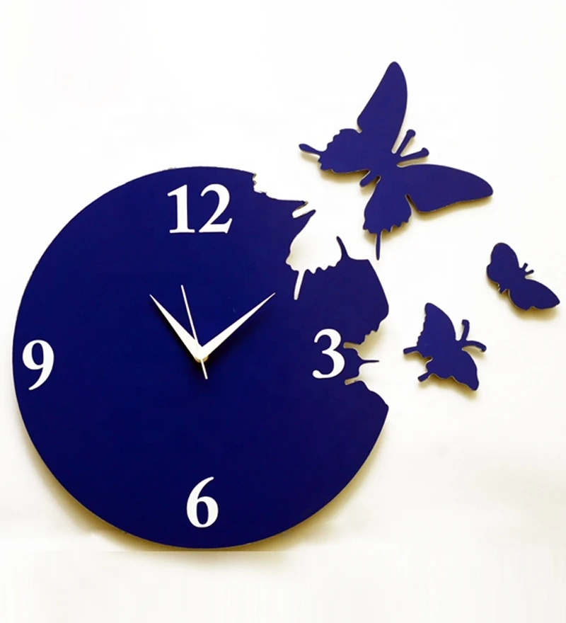 Black Butterfly Wall Clock, Laser Cut, Acrylic Designer Wall Clock