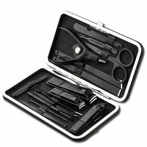 black color gift stainless pedicure nails fashion promotional cosmetic kit tool leather travel manicure pedicure set