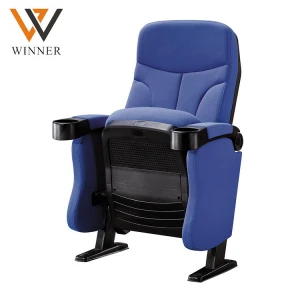 Blue movie theater seat covers with cup holder  folding auditorium push back lecture theater chair