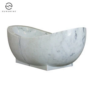 Boat Shape Carved Moon White Marble Bathroom Stone Tubs