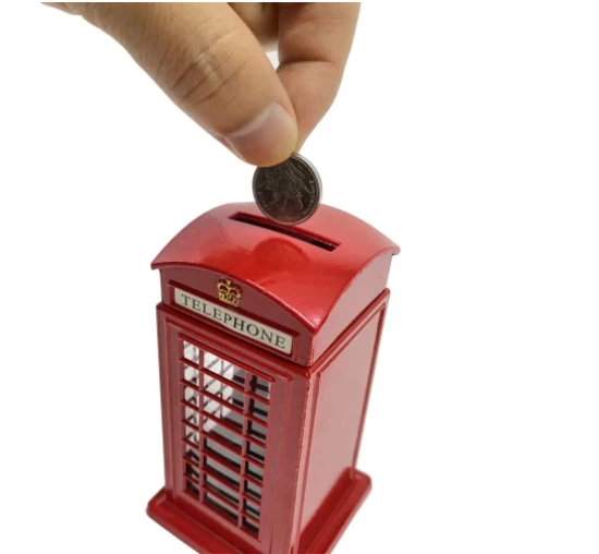 Cafurty Telephone Piggy Bank Red Metal London Street coin safe box commemorative coin box Piggy Bank money Boxes