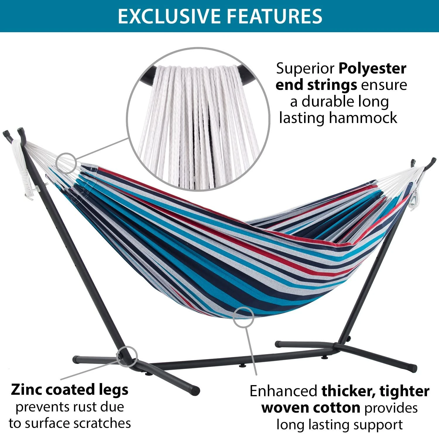 Camping Hammock Double Hammock Stand Portable Hammock with Stand 2 Person Heavy Duty with Space Saving Steel Stand