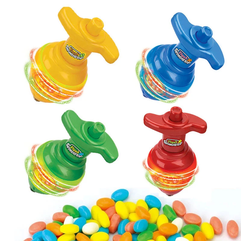 Candy Filled In Plastic Flashing Light Spinning Top Toys Candies Hard Candy With Toy