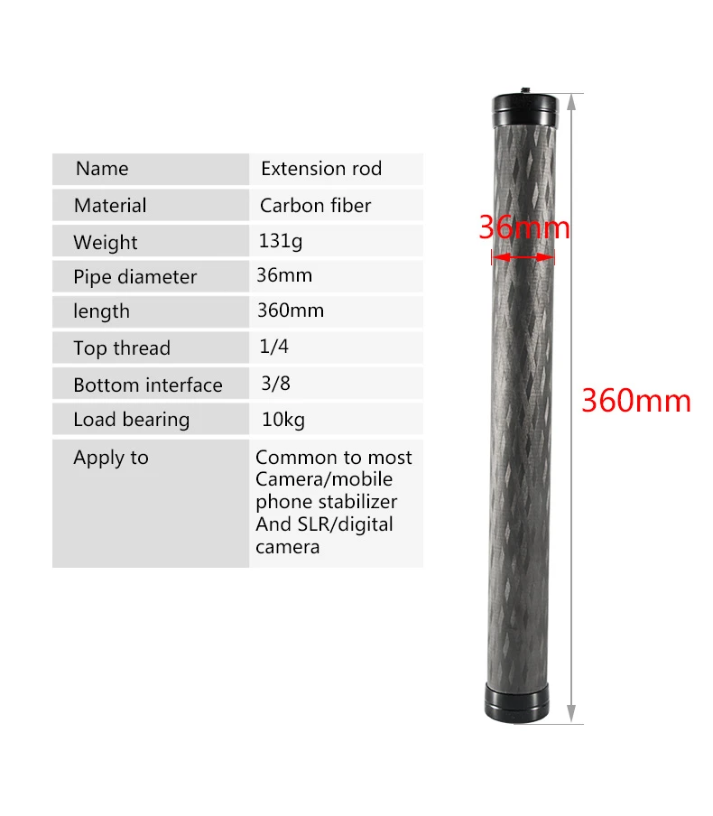 Carbon Fiber Extension Pole Stick DSLR Stabilizer Gimbal Rod Monopod for DJI Ronin S Moza Air 2 Weebill Stabilizer Handlebar