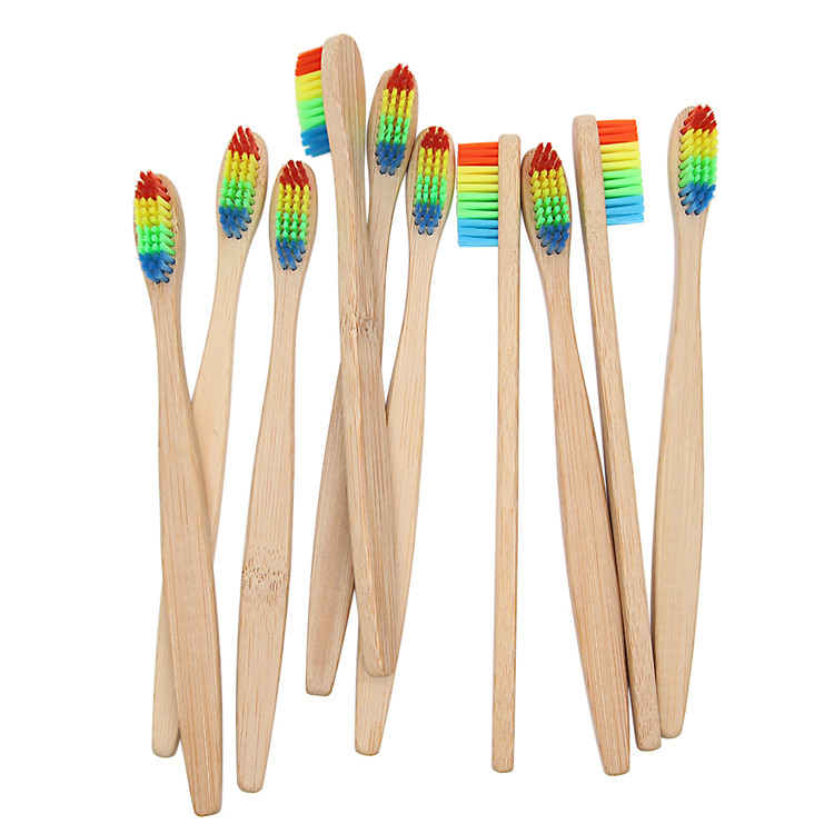Cheap Colorful Wooden Rainbow Bamboo Toothbrush Soft Head Bristle Family Oral Care Tool Ground Brush Your Teeth