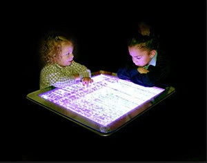 Children playing table, metal coffee table fish tank with water bubble and multi colors led light