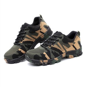 china factory cheap price fly knit upper breathable steel toe  big size 48 camouflage construction safety shoes men