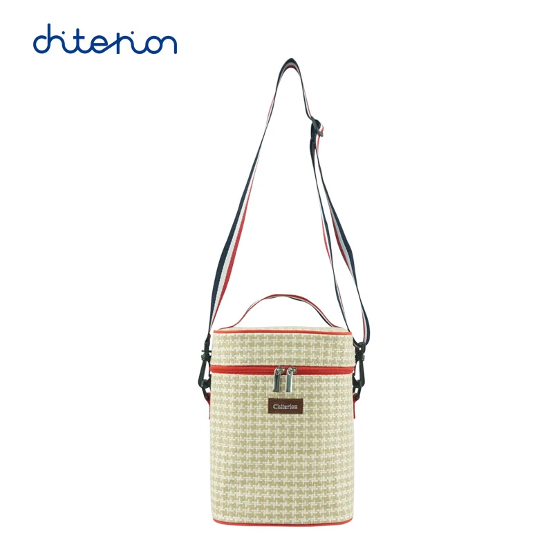 Chiterion Natural Straw Leakproof Reusable Silver Aluminium Round Lunch Box Tote Bag for Borsa Outdoor Party Women Kids School