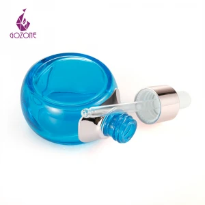 Circle Blue Glass Serum Cosmetic Custom 30 Ml Glass Dropper Bottle