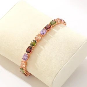 Classic jewelry with oval shape rainbow zircon rose gold plating charm women bracelet
