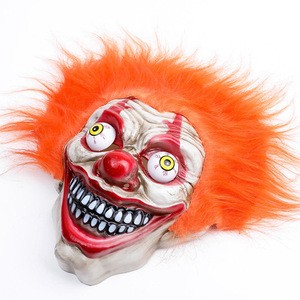 Costume Props Horror Clown Evil Mask Halloween Party Banno Scary Clown Mask with Orange Hair