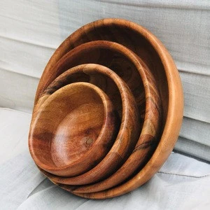 Custom cheap wholesale tableware  acacia wooden serving bowl set
