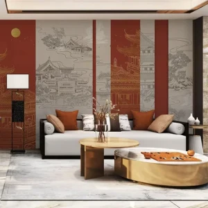 Custom light luxury new landscape TV background wall living room sofa bedroom wall cloth relief mural